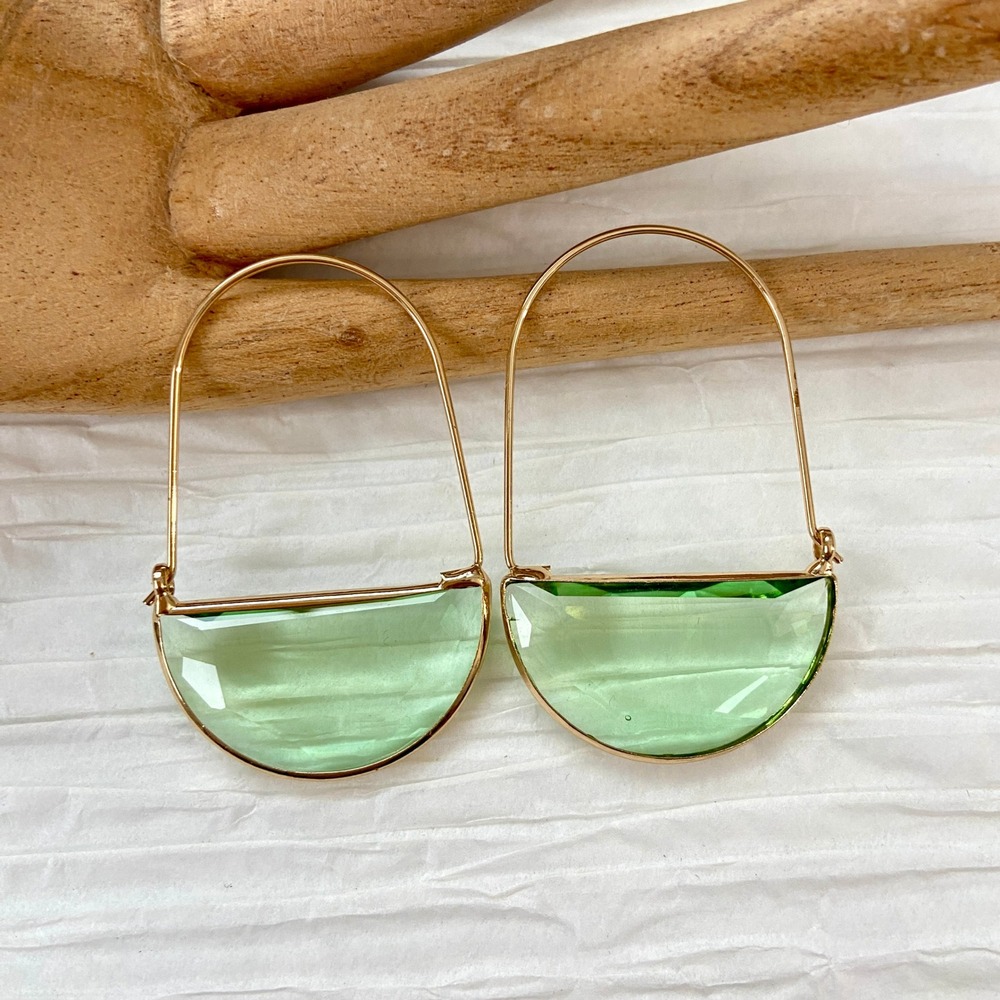 Chic Gold and Green Half-Moon Earrings